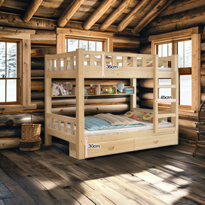 Cama litera moderna de madera de pino maciza tamaño doble con almacenamiento para niños - Product Image 3