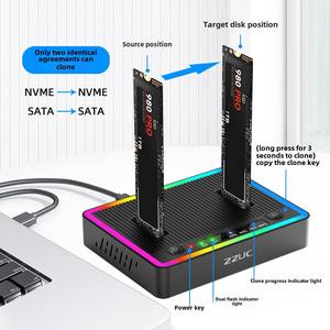 กล่องอะลูมิเนียมใส่ฮาร์ดดิสก์โปรโตคอลคู่ขยายได้สูงสุด4TB รองรับฮาร์ด <span class=keywords><strong>M</strong></span>.2 NVMe/SATA 2230/2242/2260/2280 - Product Image 1