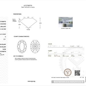 Diamante Suelto Ovalado CVD IGI al por Mayor, Diamante Cultivado en Laboratorio de 1.81ct, Color D, VS1 - Product Image 6