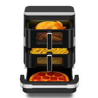 Four à friture sans huile 3 couches 6+4+10L 2800W en acier inoxydable avec double panier, contrôle numérique, 12 préréglages, fenêtres d'observation, synchronisation, sans huile