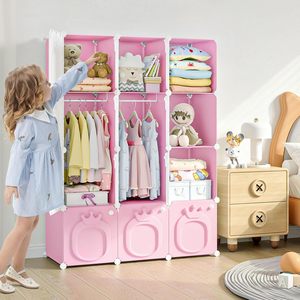 Pink Modern Cheap Plastic Portable Wardrobe Easy Assembly Modular Closet <b>Cabinet</b> Hospital Living Room Use <b>Lockable</b> Tool-free - Product Image 4