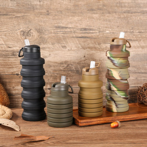 Gobelet à paille en silicone 500 ml, léger, anti-fuite, bouteille d'eau pliable en silicone pour les voyages, la randonnée, le camping - Product Image 2