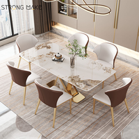 Table Salle à Manger Complet Avec 6 Chaise Haute Qualité Salle à Manger Moderne de Luxe Table à Manger en Métal Avec Plateau en Marbre