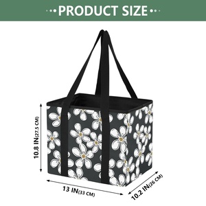HawaiianHau Flower Pattern Black <b>Collapsible</b> Utility <b>Storage</b> Tote Custom Print Heavy Duty Foldable Reusable Grocery Shopping Bag - Product Image 2