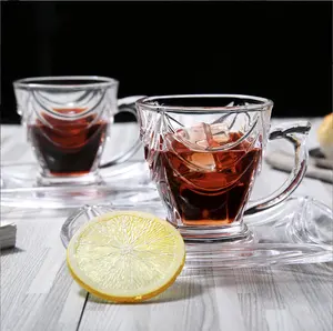 Hot bán phong cách Châu Âu Glass Tea Coffee cup saucer Set với mô hình xử lý uống cup