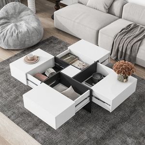 DB On-Trend Mesa de cóctel cuadrada convertible Diseño deslizante extensible único 4 compartimentos de almacenamiento ocultos Café en tendencia - Product Image 1