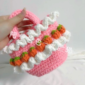 Creamy Strawberry Lace Handbag Barrel Shaped Women's Crossbody Cute <b>Crochet</b> <b>Kit</b> Picnic Basket - Product Image 3