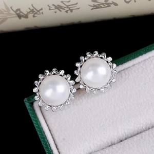 22413DIY Accessoires en argent S925 avec perles, support d'oreille creux pour clous d'oreille avec perles rondes de 11-12 mm, boucles d'oreilles dissimulées - Product Image 3