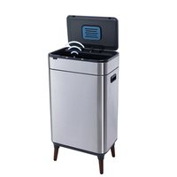 ELPHECO Poubelle d'intérieur automatique 40L avec couvercle intelligent en acier inoxydable Pied en bois pour bureau, chambre ou cuisine