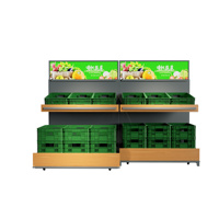Commerciële 2-laags groentepresentatie rek, geoptimaliseerde mandenopslag. Praktisch productenrek, veel gebruikt in supermarkten.