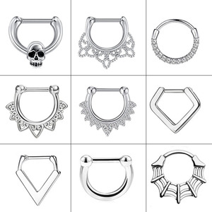 Stainless Steel and Brass Zircon <b>Septum</b> Ring With Skull and Gothic Designs| Hinged Clicker Rings for Nose, Ear Piercings - Product Image 2