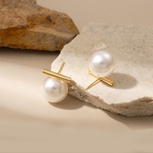 Boucles d'oreilles à clous en perles artificielles, design géométrique, couleur or, pour les fêtes, bijoux pour femmes - Product Image 4