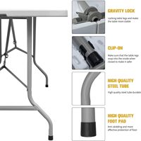 Table de fête pliable en plastique Moon de 1,8 m, plateau résistant à l'usure pour banquets intérieurs et fêtes en plein air