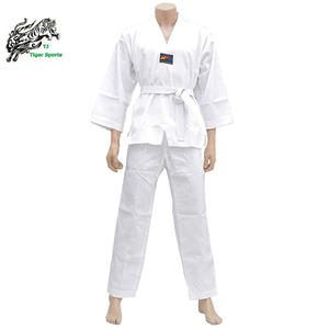 WTF Kimono de Taekwondo blanc à col en V, matière côtelée, vêtements d'<span class=keywords><strong>arts</strong></span> martiaux - Product Image 4