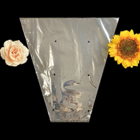 Sac d'emballage en plastique transparent en CPP trapézoïdal pour bouquet de fleurs fraîches, imprimé vert personnalisé, recyclable, haute qualité, Jufeng