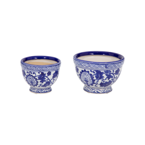 Pots à fleurs Chinoiserie en grès céramique, design floral, pour intérieur et extérieur - Product Image 2