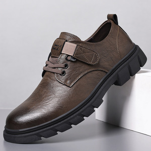 Zapatos casuales de cuero para hombre con punta redonda, cordones, suela de goma, para todas las estaciones, estilo para caminar. - Product Image 2