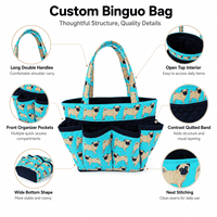 Tas Bingo Dauber Custom Pug Print Lucu dengan Banyak Kantong, Organizer Perlengkapan Bingo, Tas Jinjing Bingo, Tas Permainan Bingo