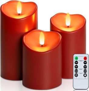 Bougies Pilier LED sans Flamme à Piles en Paraffine Bourgogne <span class=keywords><strong>avec</strong></span> Télécommande et Minuteur, Décoration de Noël et d'Halloween en Plastique - Product Image 1