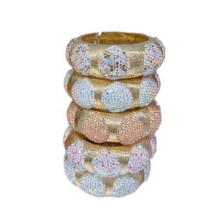Luxury Fashion Alloy Aurora <b>Crystal</b> Full Pave Spring Cuff <b>Bracelet</b> Gold Plated Bling Rhinestone Wide Bangle Vintage Evening - Product Image 2