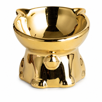 Gamelle surélevée en céramique pour chat avec miroir, finition dorée métallisée, rebord incliné ergonomique, 250 ml, Or et Argent, pour chats