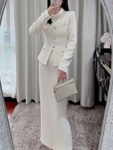Bettergirl 2026 Ramadan Abito Casual Elegante Francese <span class=keywords><strong>in</strong></span> <span class=keywords><strong>Tweed</strong></span> Bianco Avorio a Maniche Lunghe - Product Image 3