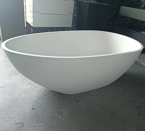 Bañera de baño independiente de superficie sólida blanca mate moderna personalizada, escurridor de piedra artificial ovalado, baño para baño moderno - Product Image 3