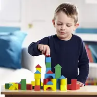 100pcsビルド木製おもちゃDIYビルディングブロック建設ブロックビルディングスタッキングブロックゲーム