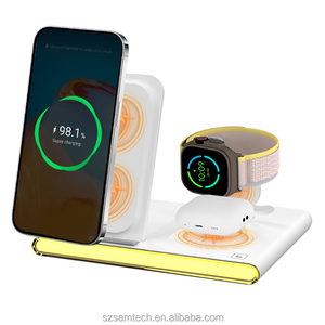 2025 Du Lịch Đối Tác 3 Trong 1 Sạc Không Dây Có Thể Gập Lại Xách Tay 15W Nhanh Chóng Không Dây Sạc Đứng Máy Tính Để Bàn Dock Với Ánh Sáng Ban Đêm - Product Image 1