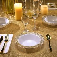 Assiettes et bols élégants et durables en plastique avec bordure dorée percée Vaisselle élégante empilable et incassable pour la maison et les événements