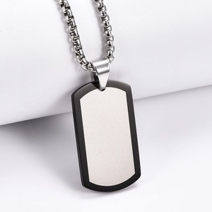 1PC Collier pendentif en acier inoxydable, plaqué argent, or ou noir, avec plaque vierge, pour homme et femme - Product Image 3