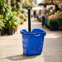 Panier de courses roulant en plastique écologique avec logo personnalisé, durable, pour supermarché, avec poignée télescopique et roues