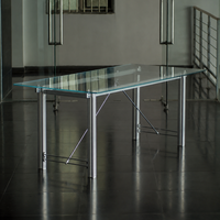 Table de conférence, table à manger, bureau design, structure en aluminium moderne industrielle, verre trempé