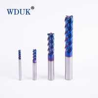 Fraise à queue en carbure monobloc HRC65 à 4 cannelures, revêtement nano bleu, queue droite, en acier au tungstène, pour usinage de moules en acier CNC