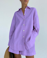 Ensemble de vêtements de maison en coton ample, respirant et confortable, nouveau modèle 2025, chemise à manches longues et short, ensemble décontracté en deux pièces pour l'été
