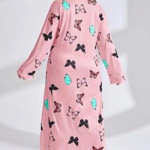 Robe de nuit à manches longues avec imprimé papillon, grande taille, 1XL, 2XL, 3XL, 4XL, 5XL, pour femmes, vêtements de maison, vêtements de nuit, décontractés et confortables - Product Image 4
