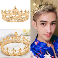 Couronne réglable de style baroque pour homme, en strass et cristal, de luxe, écologique, pour fête, danse, Thanksgiving, thème Roi et Reine