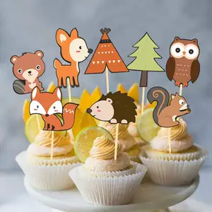 Woodland Creatives Cupcake Hiasan Kue Hewan Hutan Perlengkapan Baby Shower Kembali Ke Sekolah Tema Hutan