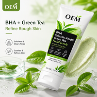 Exfoliant Visage Doux au Thé Vert et Acide Salicylique à Faible MOQ – Nettoyant Quotidien Exfoliant pour Peaux Sensibles et Pores – Échantillon Disponible