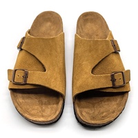 Sandales Sabots Classiques Unisexe en Daim de Vison avec Boucles Métalliques Réglables, Semelle Liège, Hiver, Douces, Respirantes, Rehaussantes pour Hommes