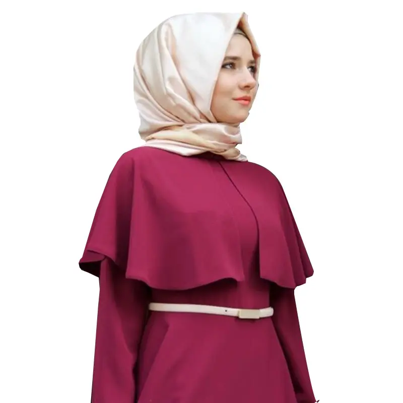 Оптовая продажа, Исламская этническая одежда, атласное платье в хиджабе, женское элегантное однотонное арабское мусульманское платье с тонкой талией