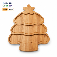Plateau de service en bois durable pour Noël, avec trois compartiments pour biscuits, bonbons et tables de fête