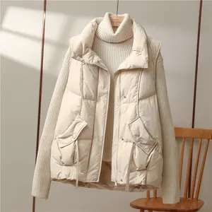 European Custom Winter Short Loose Stand Collar Coat Sleeveless Oversized Nylon White Duck Vest Down Jackets For Women Lady
