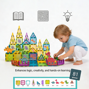 81 pièces <span class=keywords><strong>de</strong></span> blocs <span class=keywords><strong>de</strong></span> <span class=keywords><strong>construction</strong></span> magnétiques colorés sur le thème des dinosaures, 7,5 cm, jouet éducatif STEM DIY pour enfants <span class=keywords><strong>de</strong></span> 3 ans et plus, commandes en gros - Product Image 2