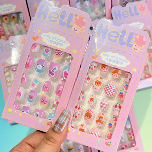 Nuevas 24 <span class=keywords><strong>Uñas</strong></span> Postizas Infantiles de Dibujos Animados por Caja, <span class=keywords><strong>Uñas</strong></span> Postizas de Cobertura Completa, <span class=keywords><strong>Uñas</strong></span> Acrílicas Desmontables con Pegamento, Decoración de <span class=keywords><strong>Manicura</strong></span> para Niños - Product Image 1