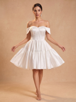 Gaun Pengantin Kustom Model Ruched Bust Ukuran Plus Warna Ivory Satin Off Shoulder Gaun Cantik Gaun Bridal Shower Gaun Putih