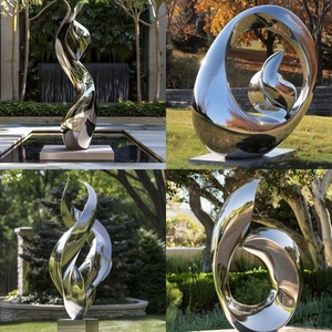 Büyük paslanmaz çelik soyut sanat süs özel açık peyzaj akan su heykel aydınlık düzensiz şerit ayna - Product Image 4