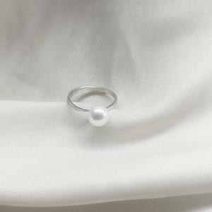 Bague en argent S925 avec perle d'eau douce ronde de 7 mm, simple et élégante, avec une forte brillance, sans défaut, réglable - Product Image 4