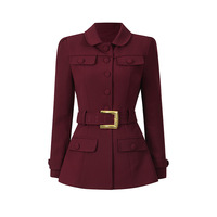 Blazer femme vintage à col rabattu, à simple boutonnage, manches longues, veste ajustée, unie, avec ceinture