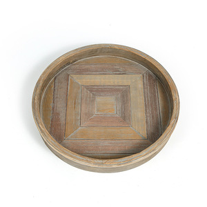 Plateau de service rond en bois rétro, motif rayé blanc cassé foncé, pour café, thé, hôtel, restaurant - Product Image 3
